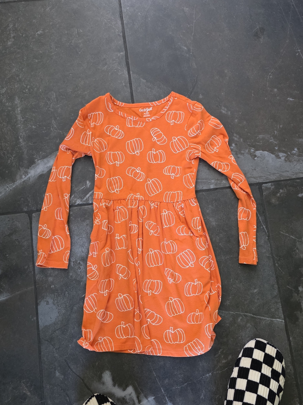 Cat & Jack Orange Long-Sleeve Pumpkin Print Dress